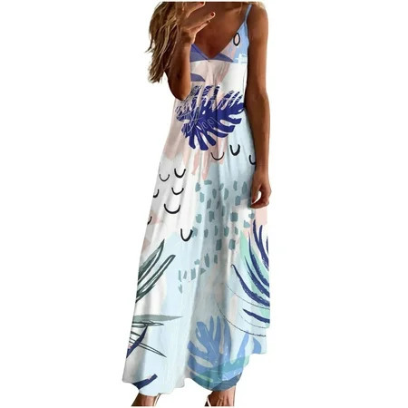Zodggu Womens Skinny Slim Sling Beach Long Dresses for Women Fashion Sling Mid Waist V Neck Sleevele | Walmart (US)