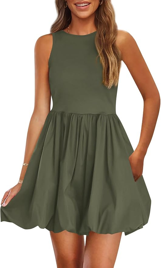 PRETTYGARDEN Womens Summer Bubble Sleeveless Mini Dress | Amazon (US)