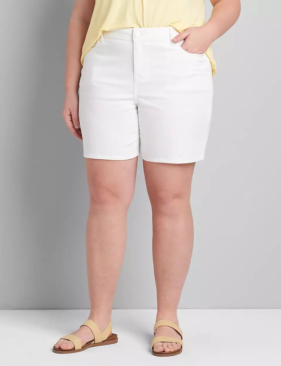 Lane Essentials Venezia Denim Boyfriend Midi Short - White | Lane Bryant (US)