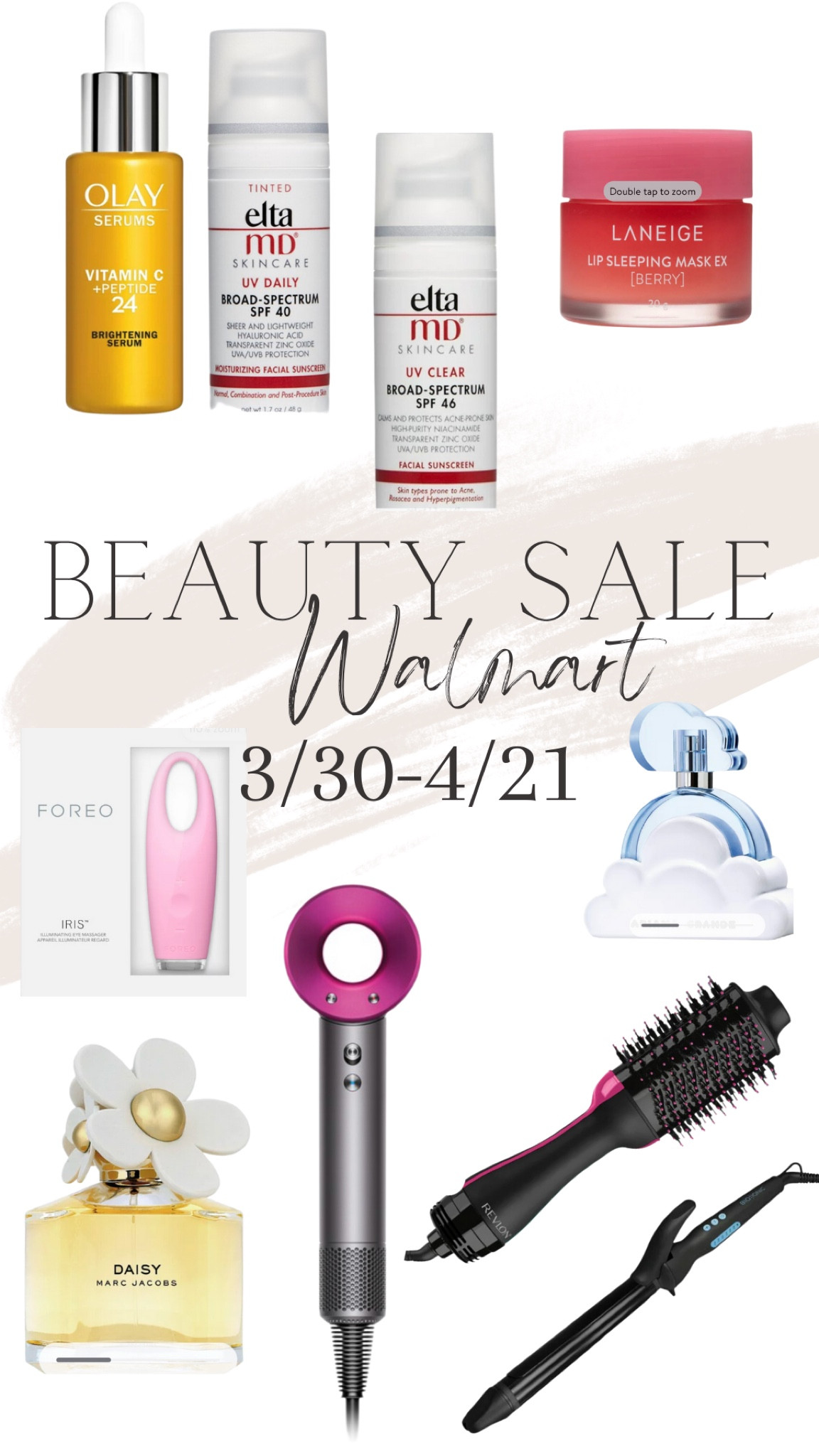 Walmart beauty event 
Beauty event 

Beauty sale 
hair tools 
Skincare 
Perfume 
Sunscreen 
Tinted moisturizer 

#LTKsalealert #LTKbeauty #LTKFind