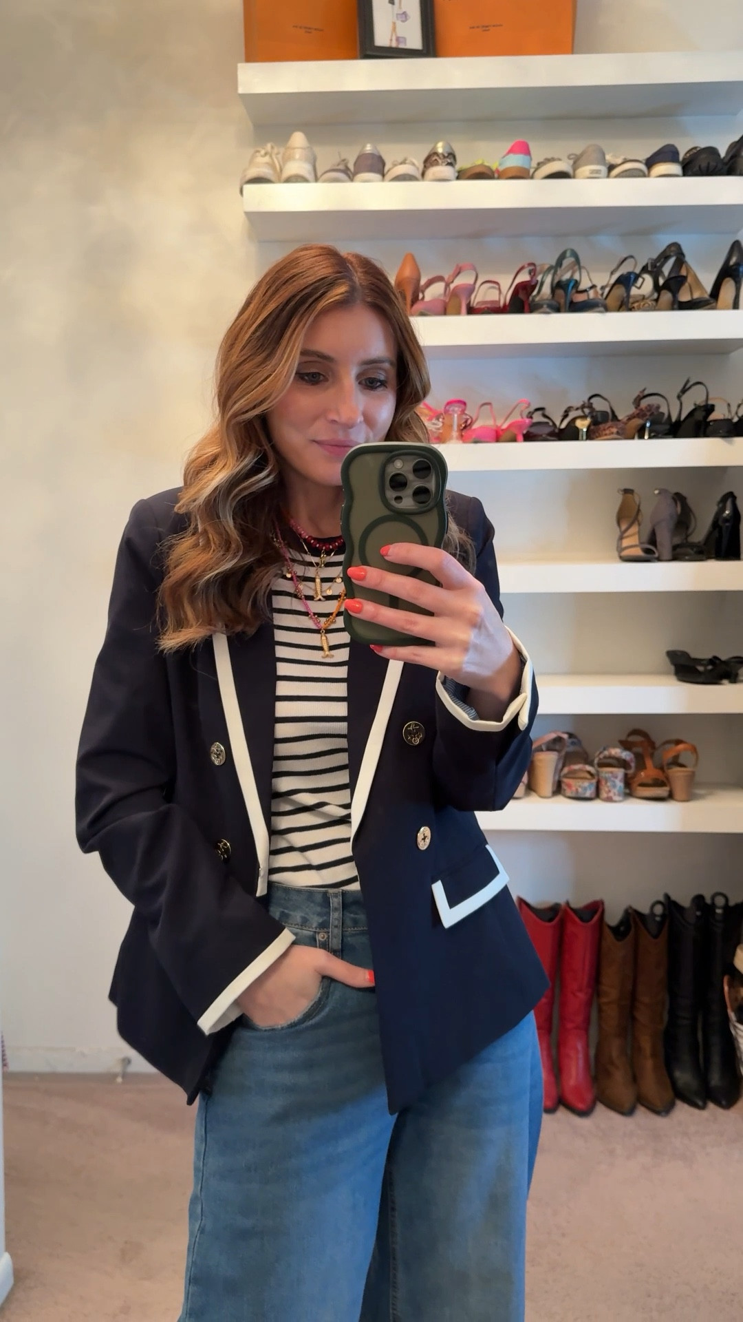 What I wore to work today
Similar nautical navy blazer
Amazon barrel leg jeans (size 6)
Old Navy striped tee (size small)
DKNY jelly sandals/jelly mules 

workwear outfit, casual outfit, easy outfit, casual blazer outfit, spring outfit

#LTKootd #LTKWorkwear #LTKSaleAlert