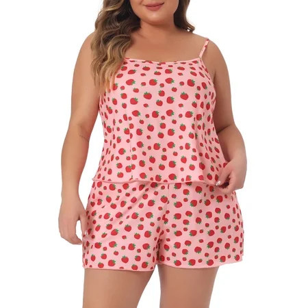 DARING DIVA Women s Plus Size Strawberry Pattern Pajamas Set 2X Pink | Walmart (US)
