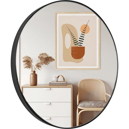 UMZODO 36 inch Matte Black Round Framed Mirror 1-9/16\u201DRim Depth Large Wall-Mounted Circle Mirro | Walmart (US)