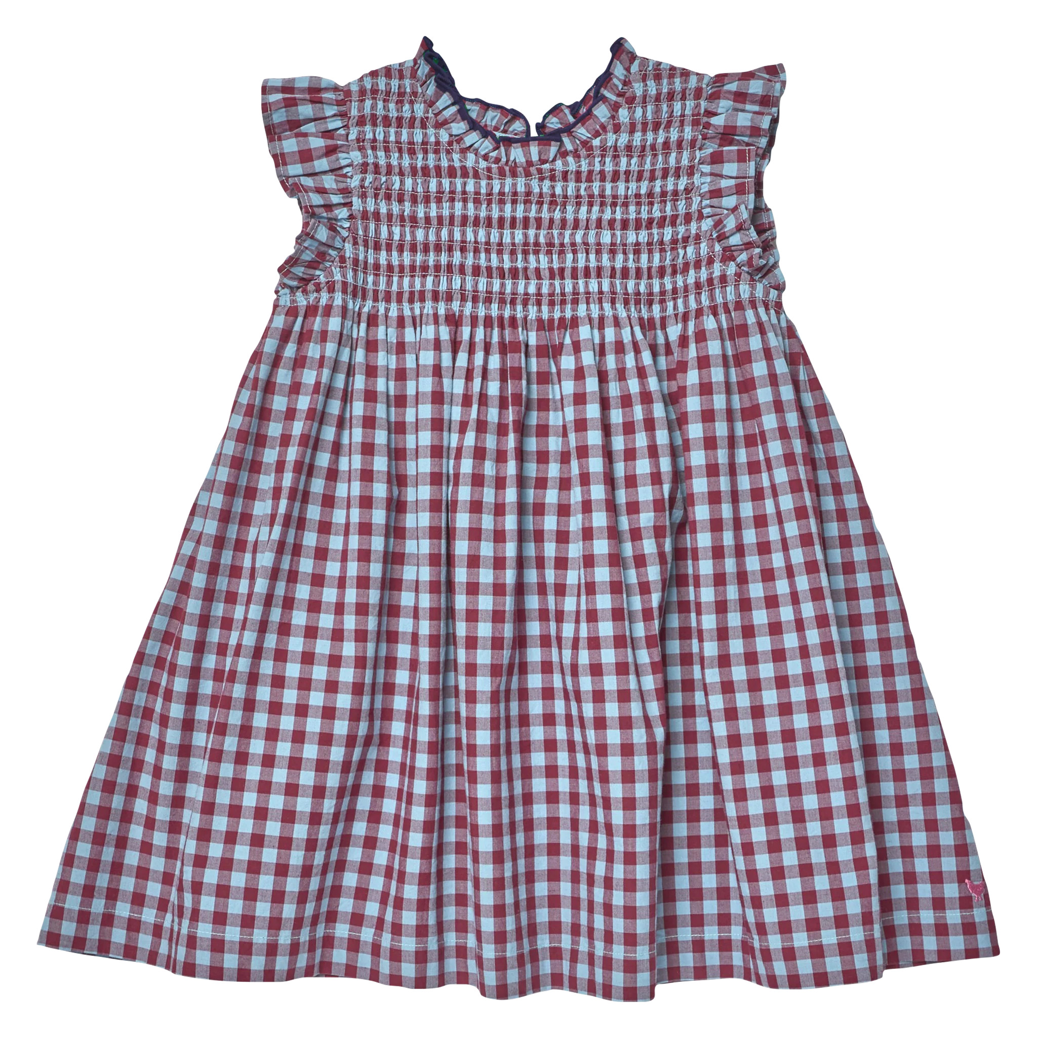 Girls Stevie Dress - Red Light Blue Check | Pink Chicken