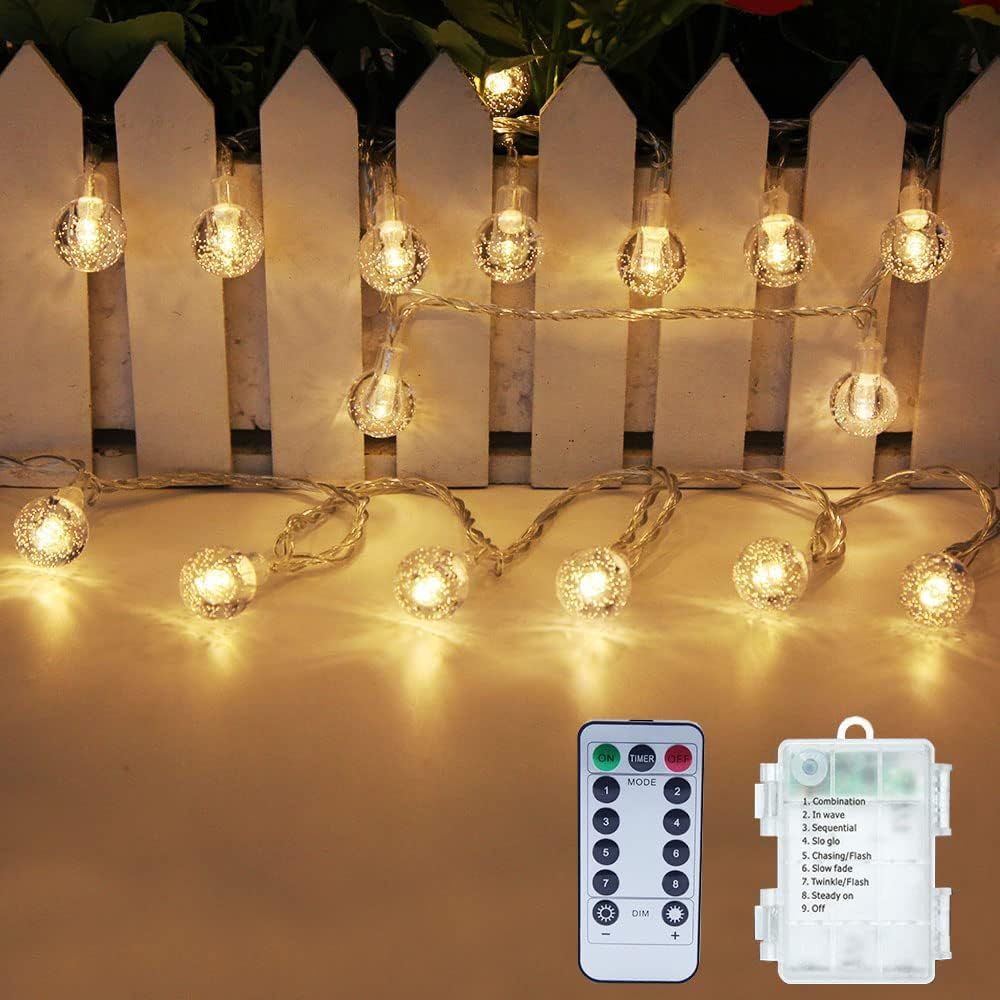 Lezuoey Battery Operated String Lights, 33ft 80 Led Bulb Globe Fairy Lights 8 Modes with Remote f... | Amazon (US)