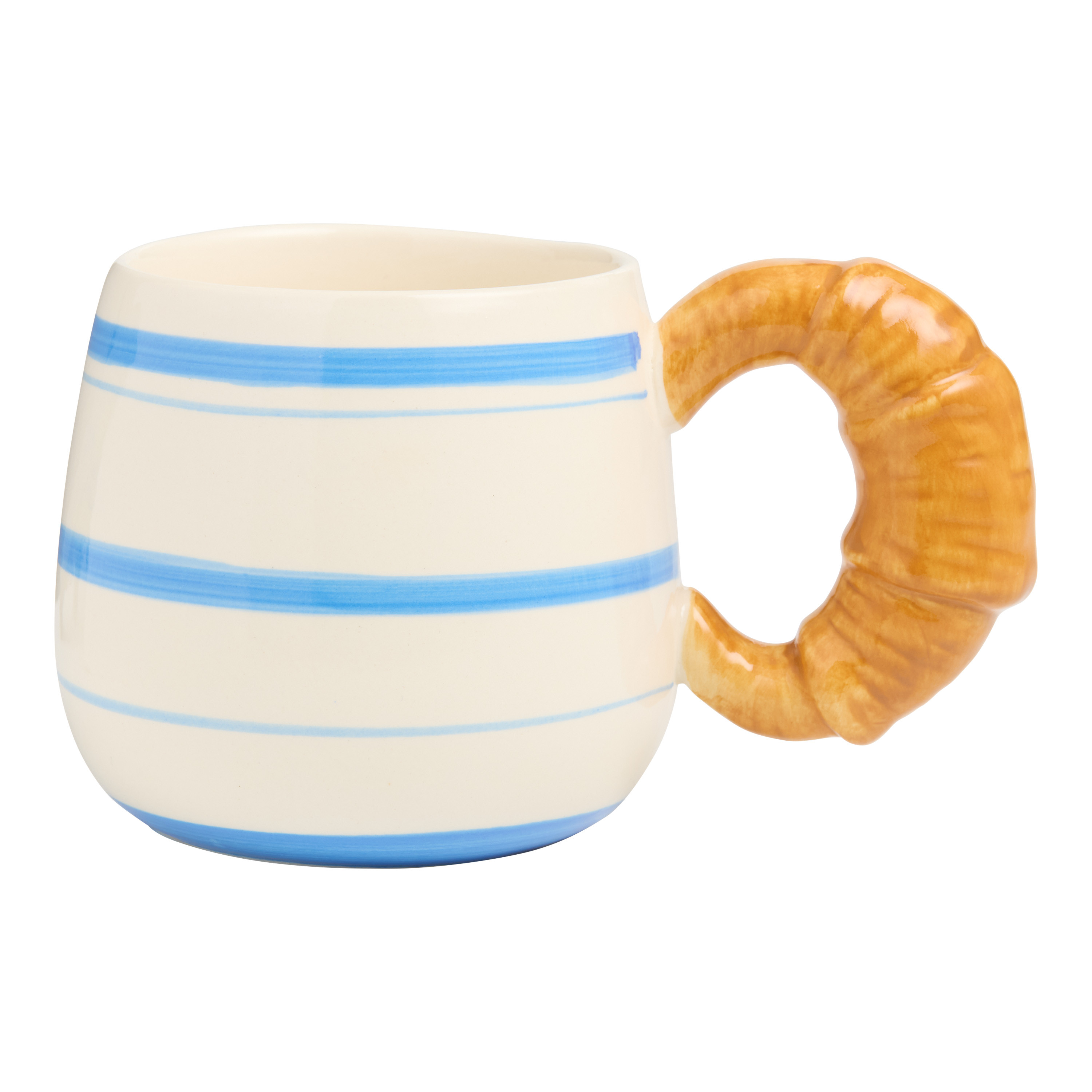 Blue and White Hand Painted Croissant Handle Ceramic Mug | World Market