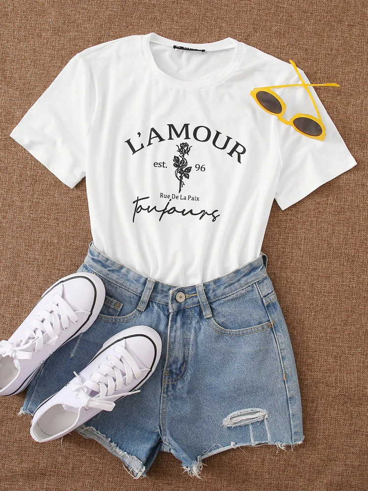 Letter & Floral Graphic Tee | SHEIN