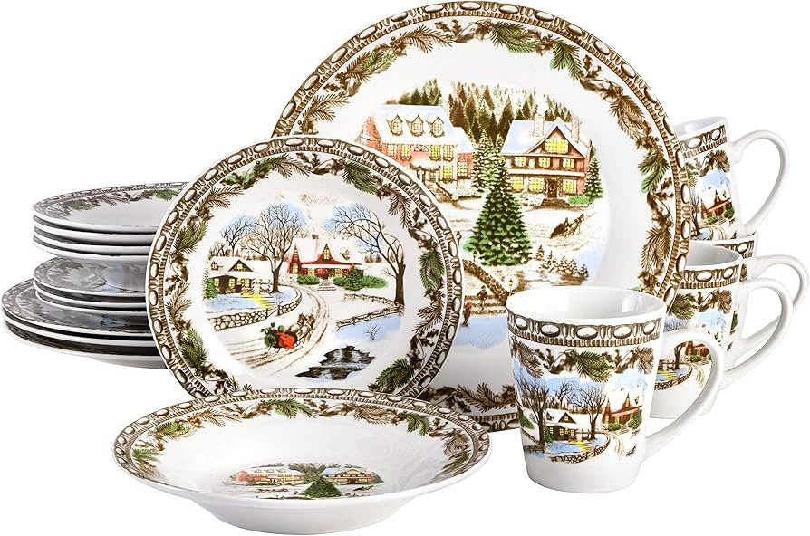 Gibson Home Christmas Toile 16 Piece Dinnerware Set, Multicolor - | Amazon (US)