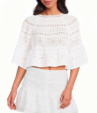 A Loves A Woven Embroidered Round Neck Bell Sleeve Circular Hem Top | Dillard's | Dillard's