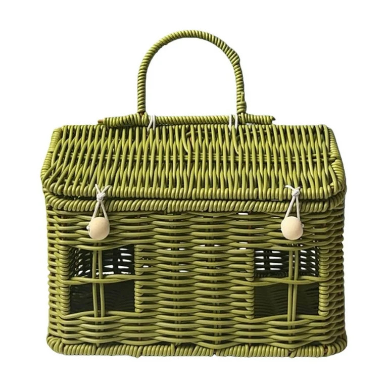 Woven Picnic Basket Outdoor Camping House Shaped Storage Bin Large Capacity Indoor Organizing Lid... | Walmart (US)