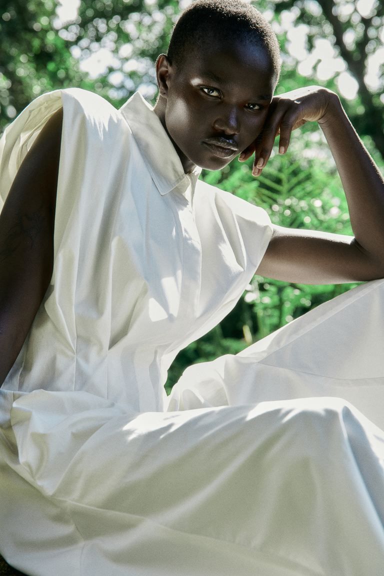 Shirt Dress with Tapered Waist - White - Ladies | H&M US | H&M (US + CA)
