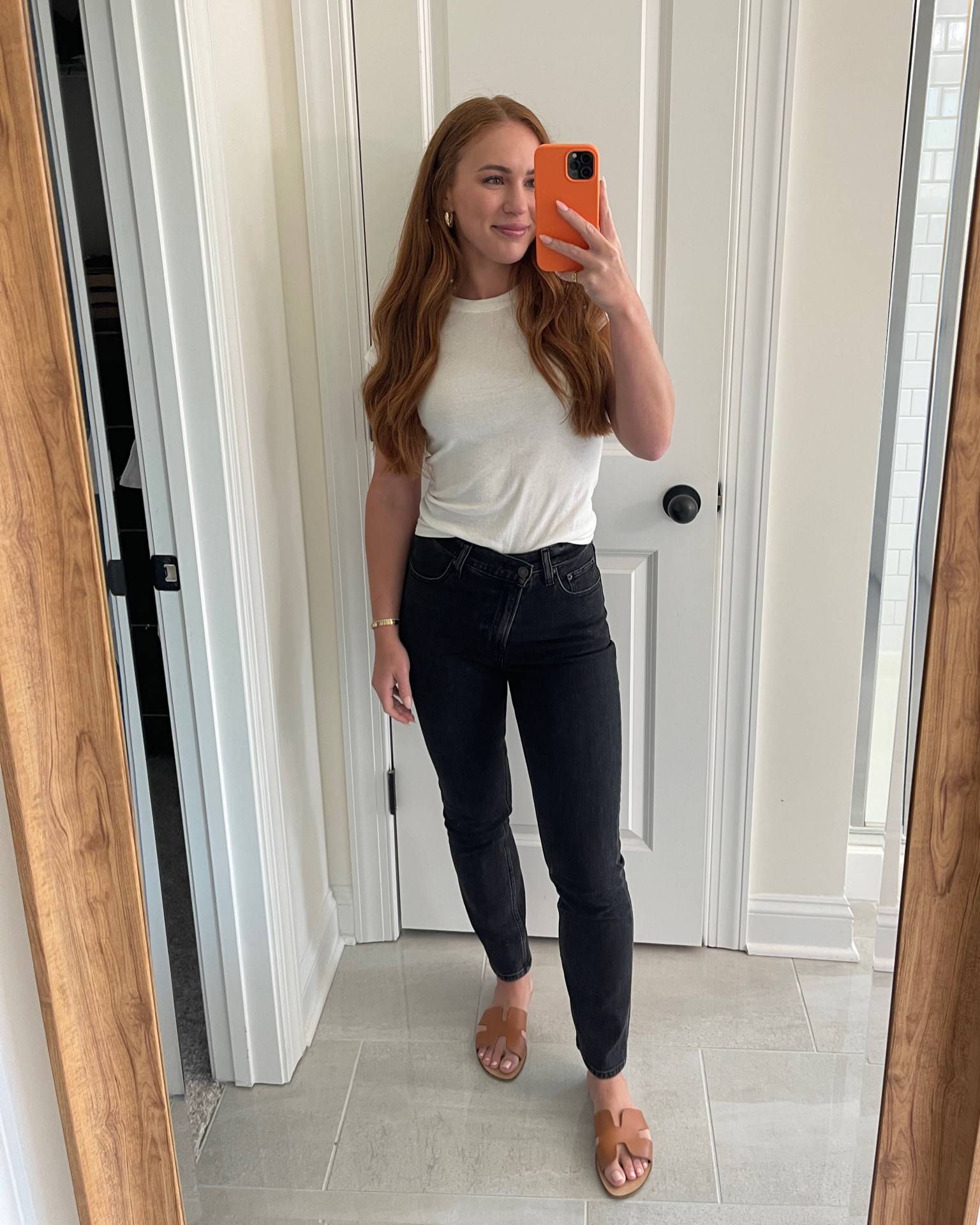 Basic outfit, capsule outfit, Abercrombie jeans, basic tee, Hermes sandal dupe, Hermes oran lookalike 

#LTKSeasonal #LTKstyletip #LTKBacktoSchool