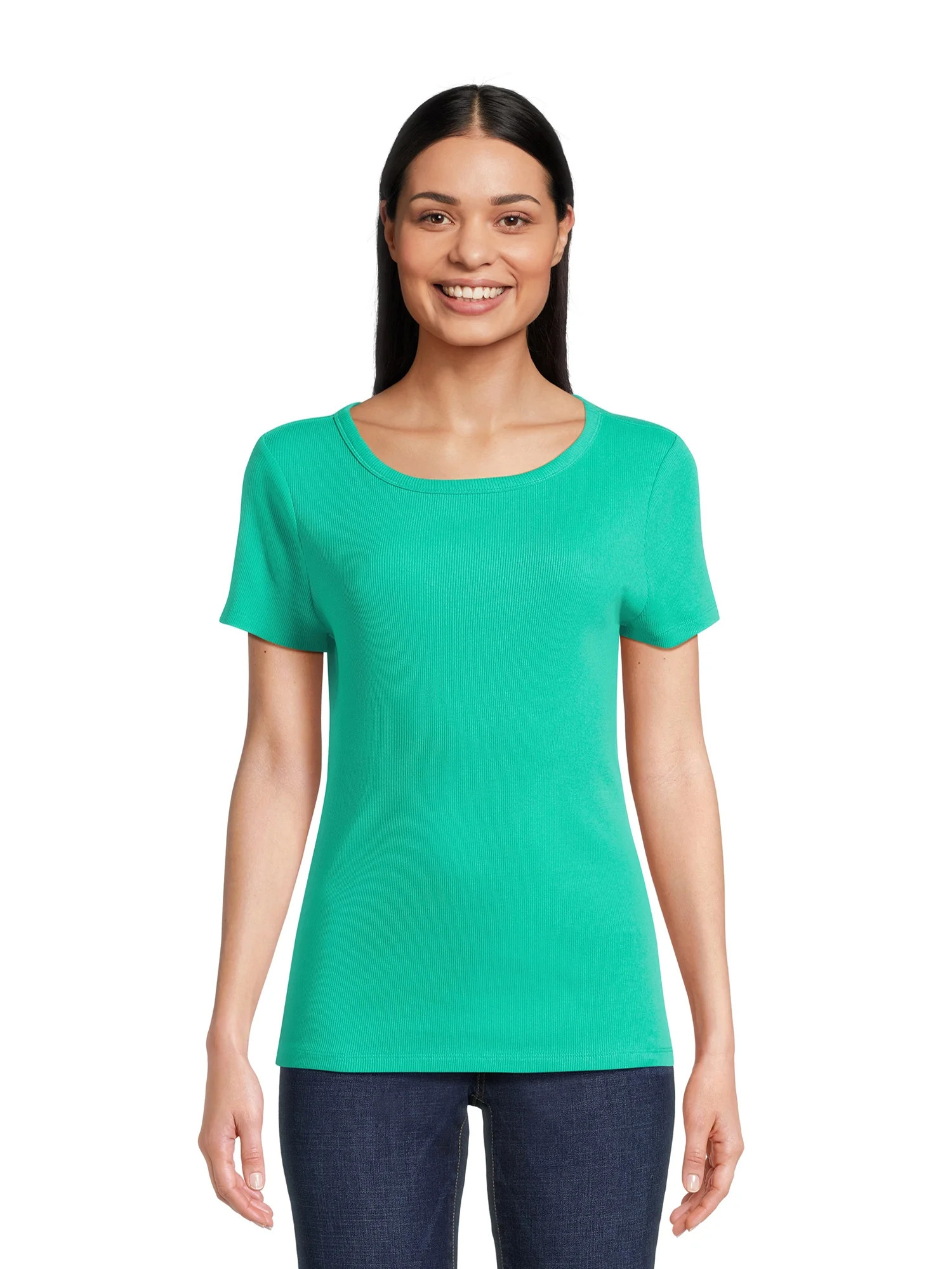 Time and Tru Women’s Rib Tee with Short Sleeves, Available in 1-Pack, Sizes XS-XXXL | Walmart (US)