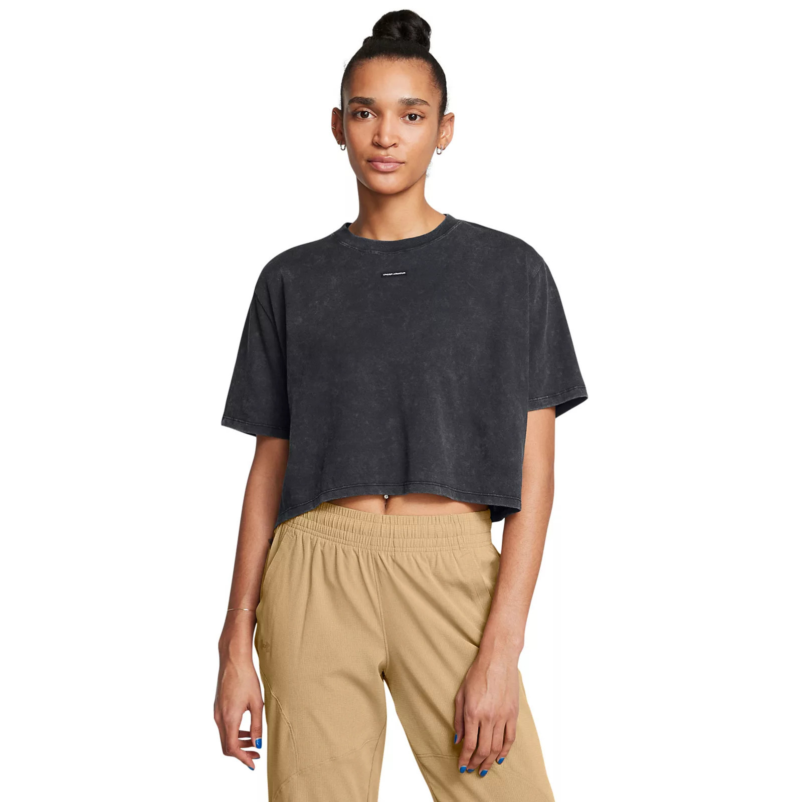 Women's Under Armour Wash Logo Boxy Crop Short Sleeve Top, Size: XXL, Black | Kohl's