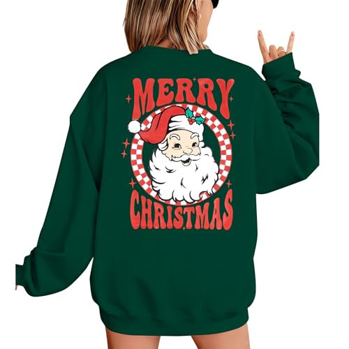 MNLYBABY Merry Christmas Santa Sweatshirt: Women's Oversized Green Christmas Shirt with Santa Claus Design | Amazon (US)