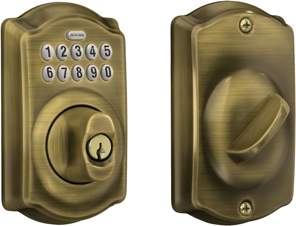 Schlage BE365 CAM 609 Camelot Keypad Deadbolt, Electronic Keyless Entry Lock, Antique Brass | Amazon (US)
