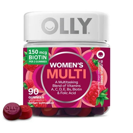OLLY Women's Multivitamin Gummy, Vitamin A, D, C, E, Biotin, Folic Acid, Berry Flavor, 90 Ct | Walmart (US)