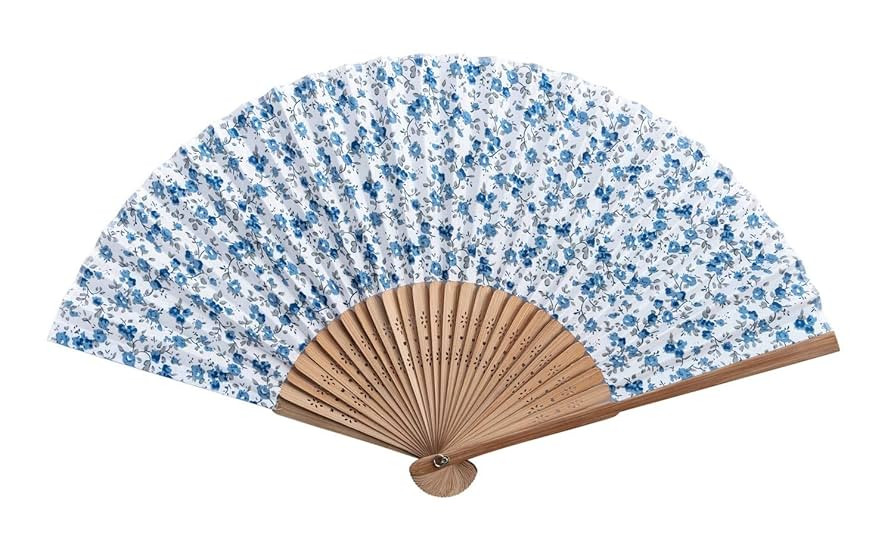 Hand Fan with Beautiful Fabric Printed (Blue Floral) | Amazon (US)