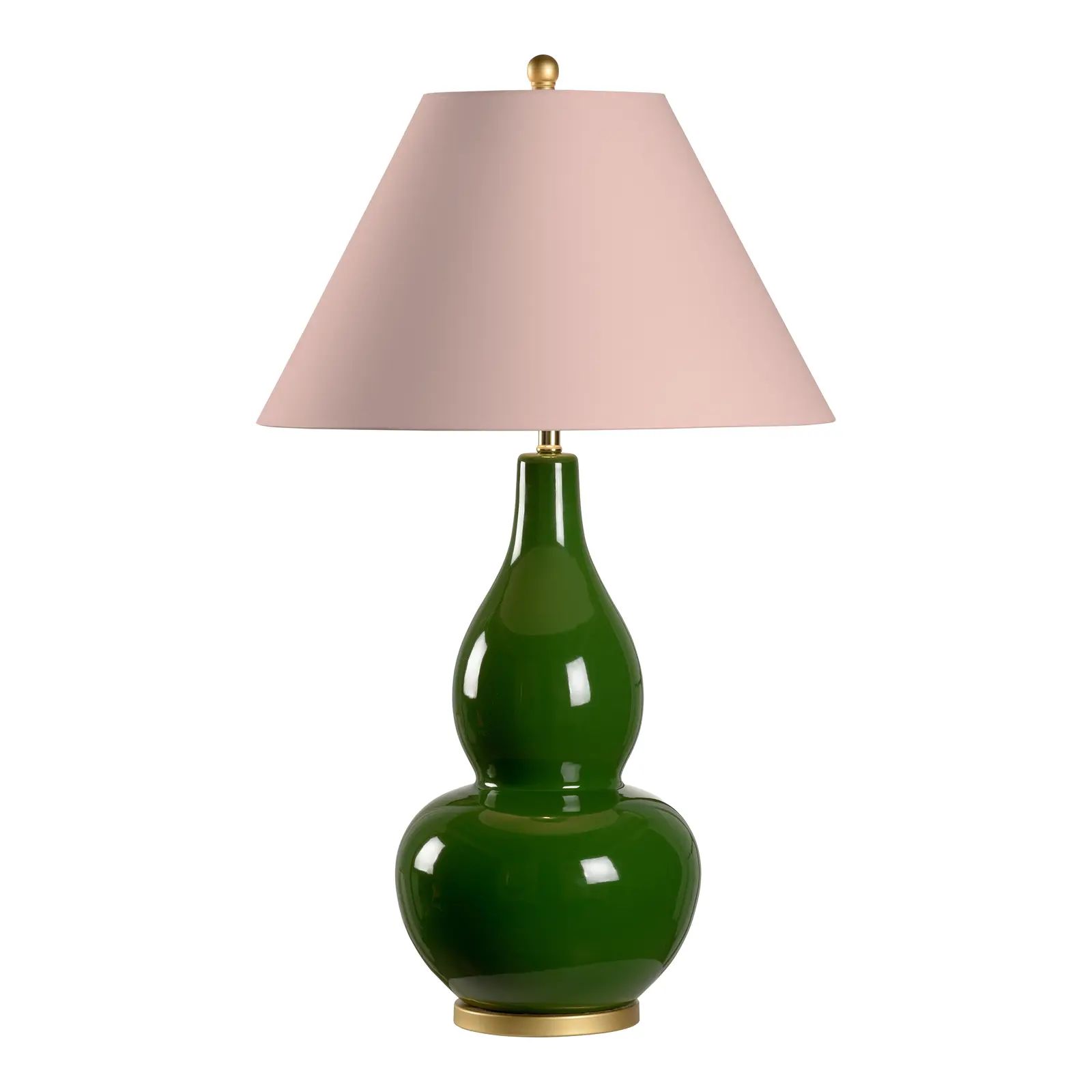 Casa Cosima Large Double Gourd Table Lamp, Dark Green Base with East Lake Rose Lampshade | Chairish