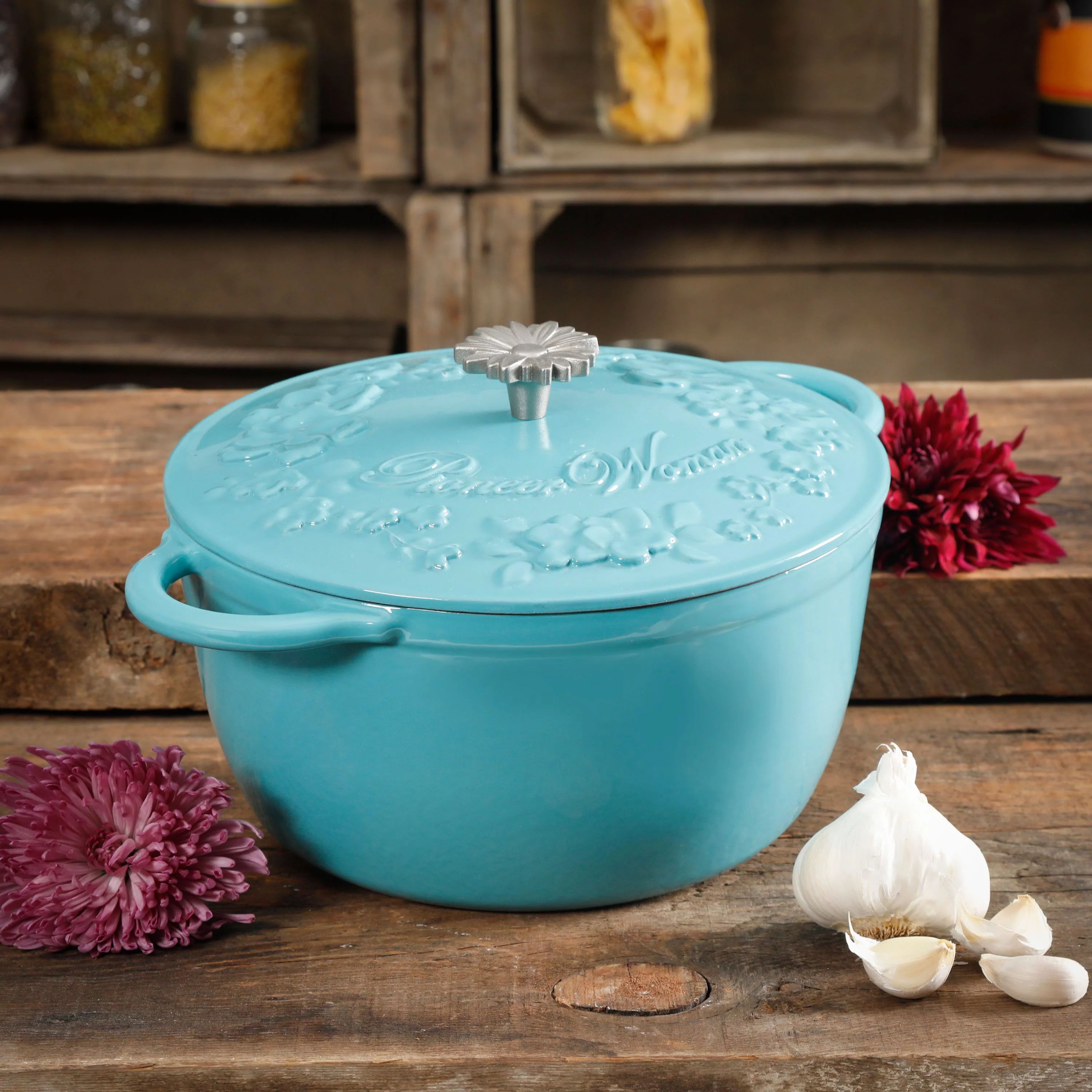 The Pioneer Woman Timeless Beauty Cast Iron 5-Quart Dutch Oven, Turquoise | Walmart (US)