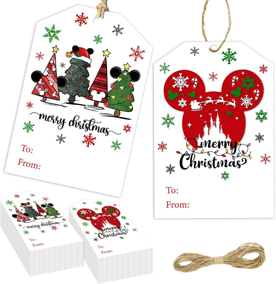 50pcs Christmas Gift Tags Holiday Gift Tags Mouse Christmas Tree Tags with Hemp Rope Red Merry Ch... | Amazon (US)