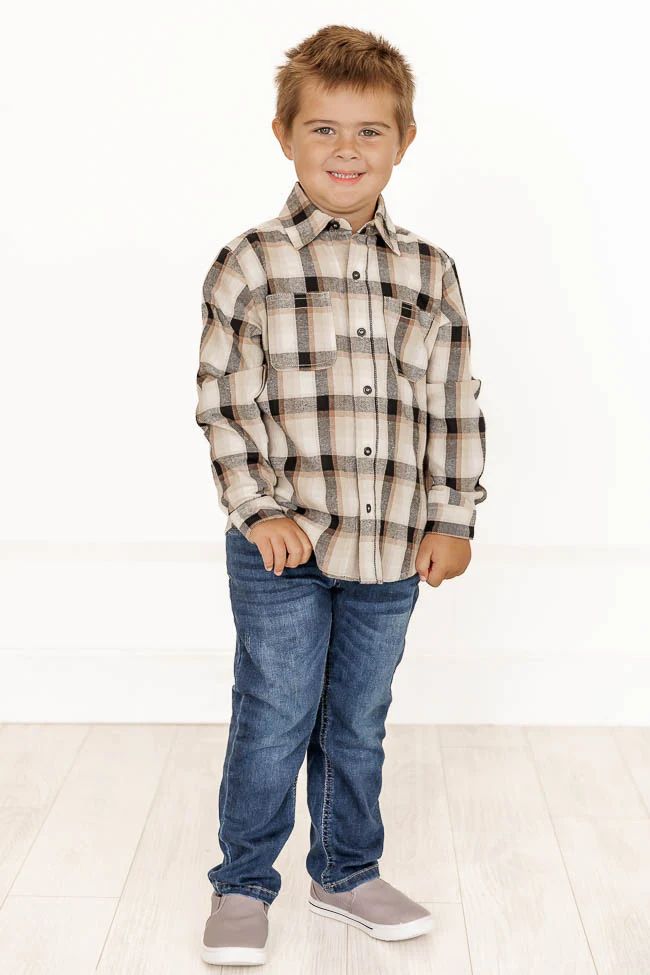 Something Just Like This Boy's Tan Plaid Button Down | Pink Lily
