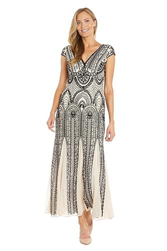 R&M Richards Women's Petite Noir Glamour Gown, Champagne/Black | Amazon (US)
