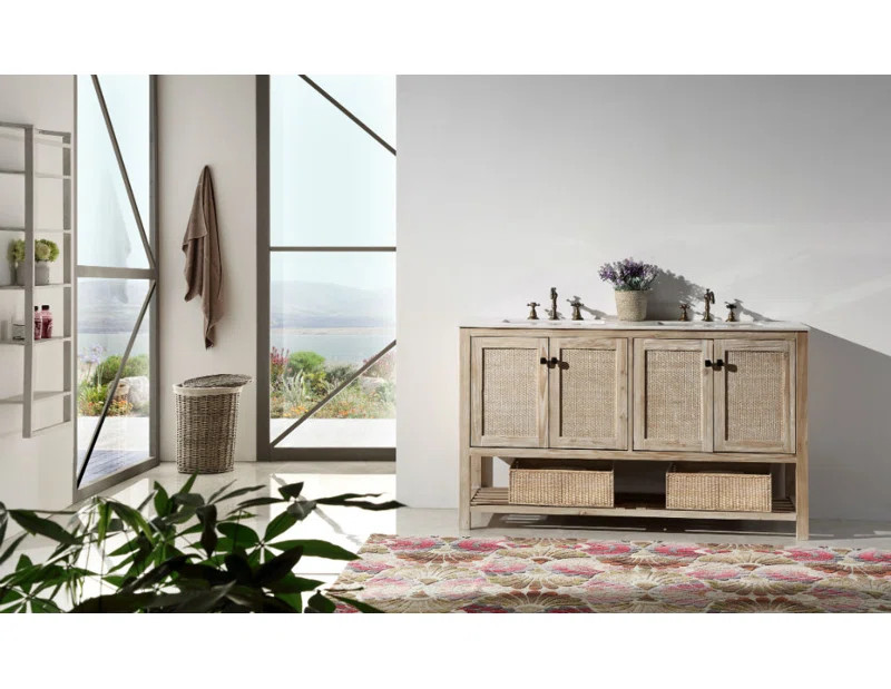 60'' Double Bathroom Vanity with Stone Top | Wayfair North America
