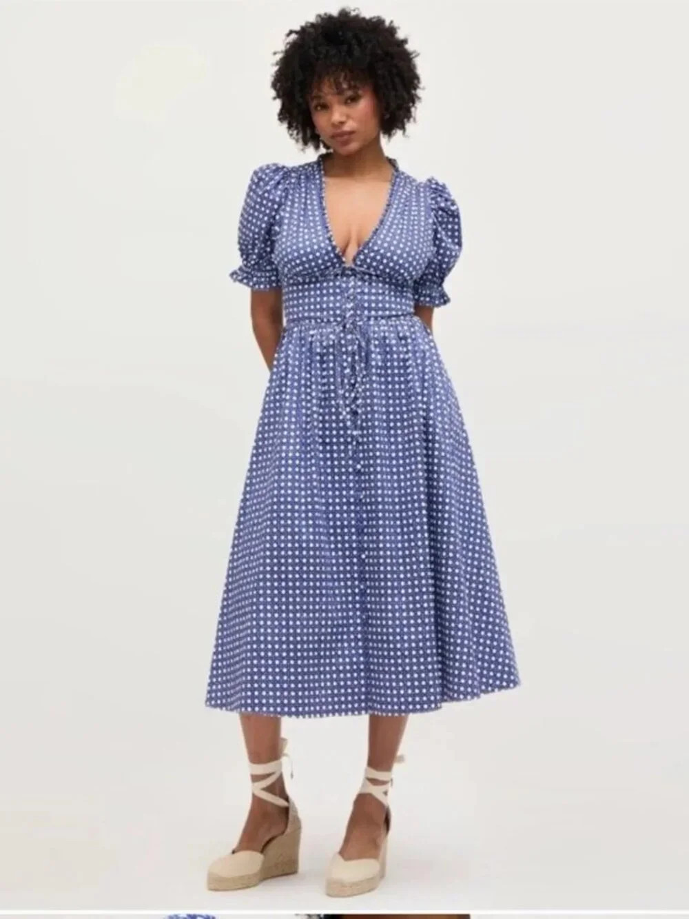 Hill House Home Sabrina Dress Blue Basketweave Puff Sleeve Midi XS | Poshmark