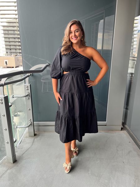 Wearing size XL in black one-shoulder midi dress. Perfect for a wedding guest look or a night out! Wore this in Vegas for a fun dinner. 

#LTKcurves #LTKstyletip #LTKwedding
