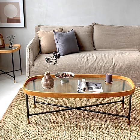 COZAYH Rusic Glass Coffee Table, Tempered Architectural Glass Top, Rubberwood Tray and Metal Fram... | Amazon (US)