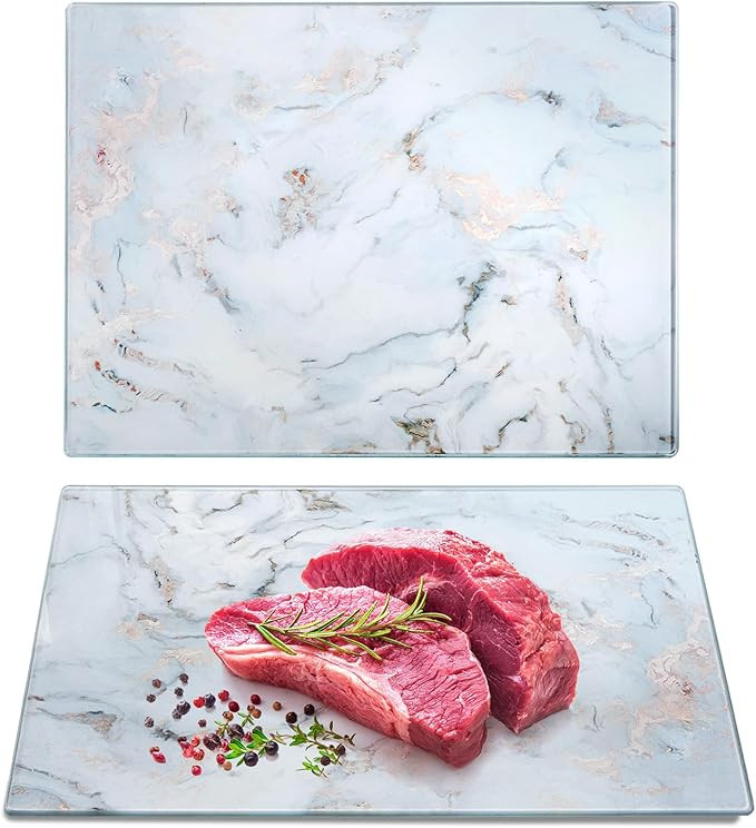 Set of 2 Glass Cutting Board with Marble Pattern, Tempered Glass Chopping Board with Non-Slip Fee... | Amazon (US)