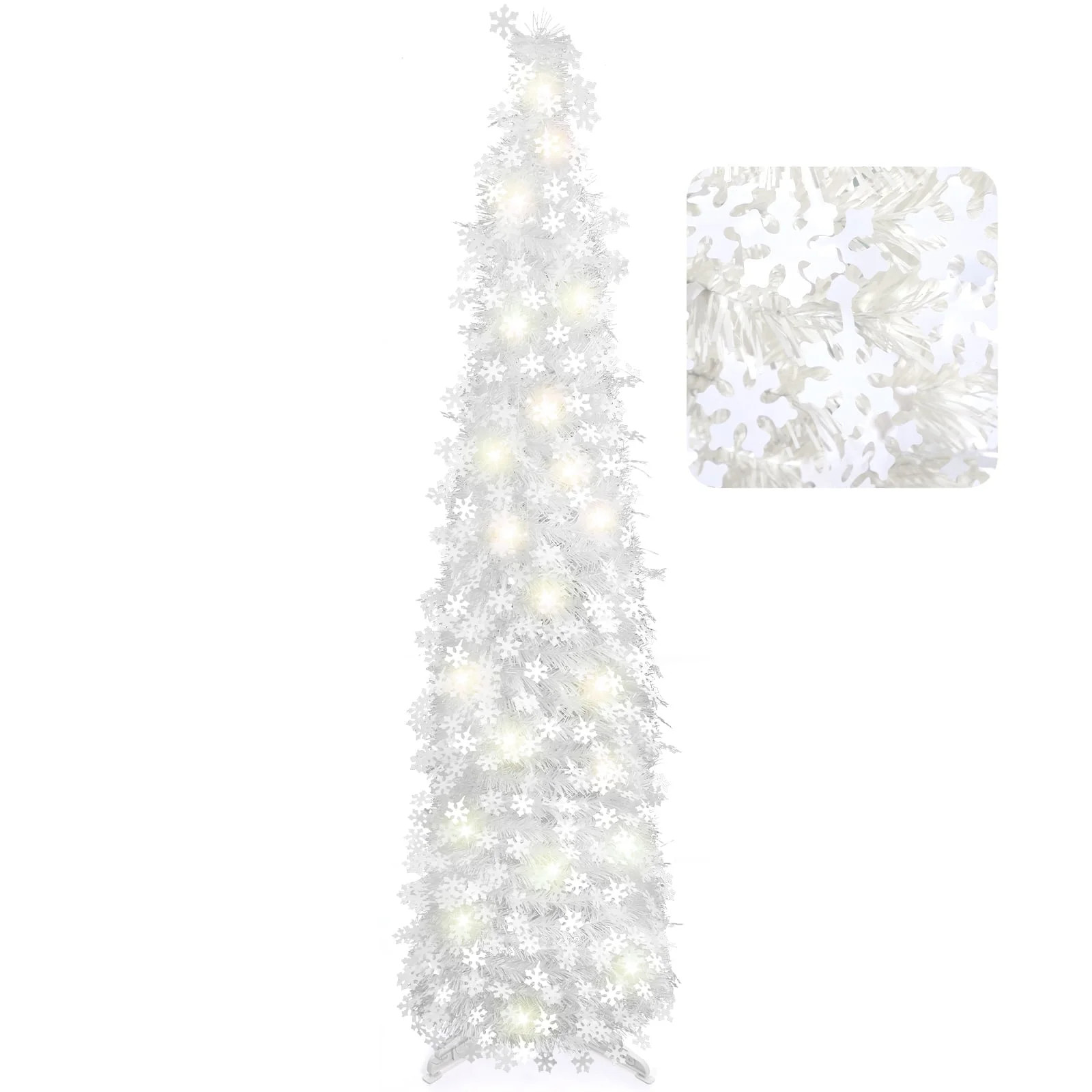 Ayieyill 5FT Pop up Christmas Tree with Lights, White Tinsel Christmas Tree with Snowflake Orname... | Walmart (US)