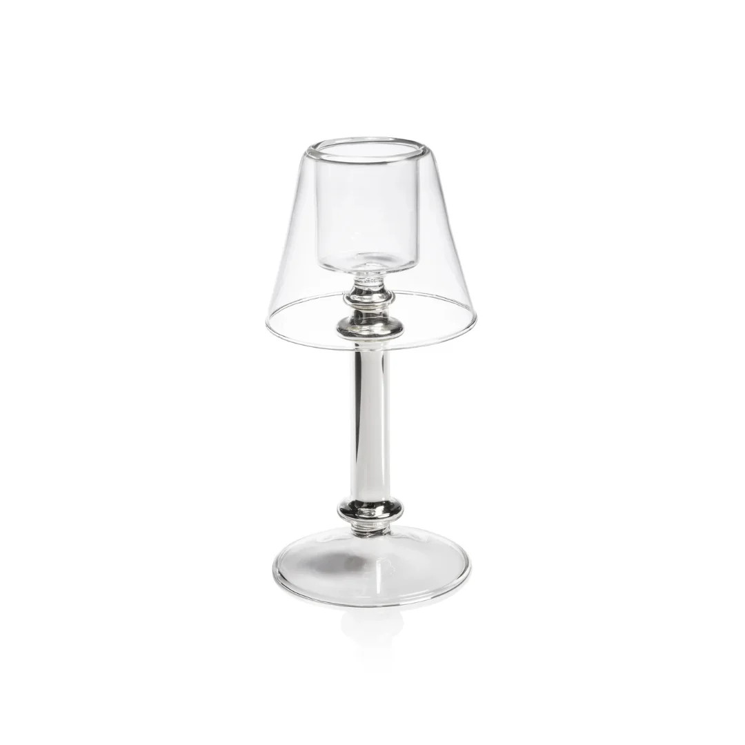 Clear & Silver Glass Tealight Lamp | Pink Antlers