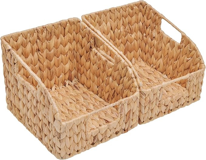 StorageWorks Water Hyacinth Wicker Baskets with Built-in Handles, Hand Woven Baskets for Organizi... | Amazon (US)