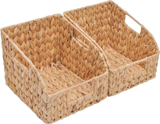 StorageWorks Water Hyacinth Wicker Baskets with Built-in Handles, Hand Woven Baskets for Organizi... | Amazon (US)