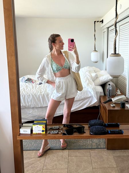 Obsessed with these linen shorts from Abercrombie & this white linen shirt from Target! Also these bikinis from Hollister are my fave!!! So comfy too, I got my true size small in everything  