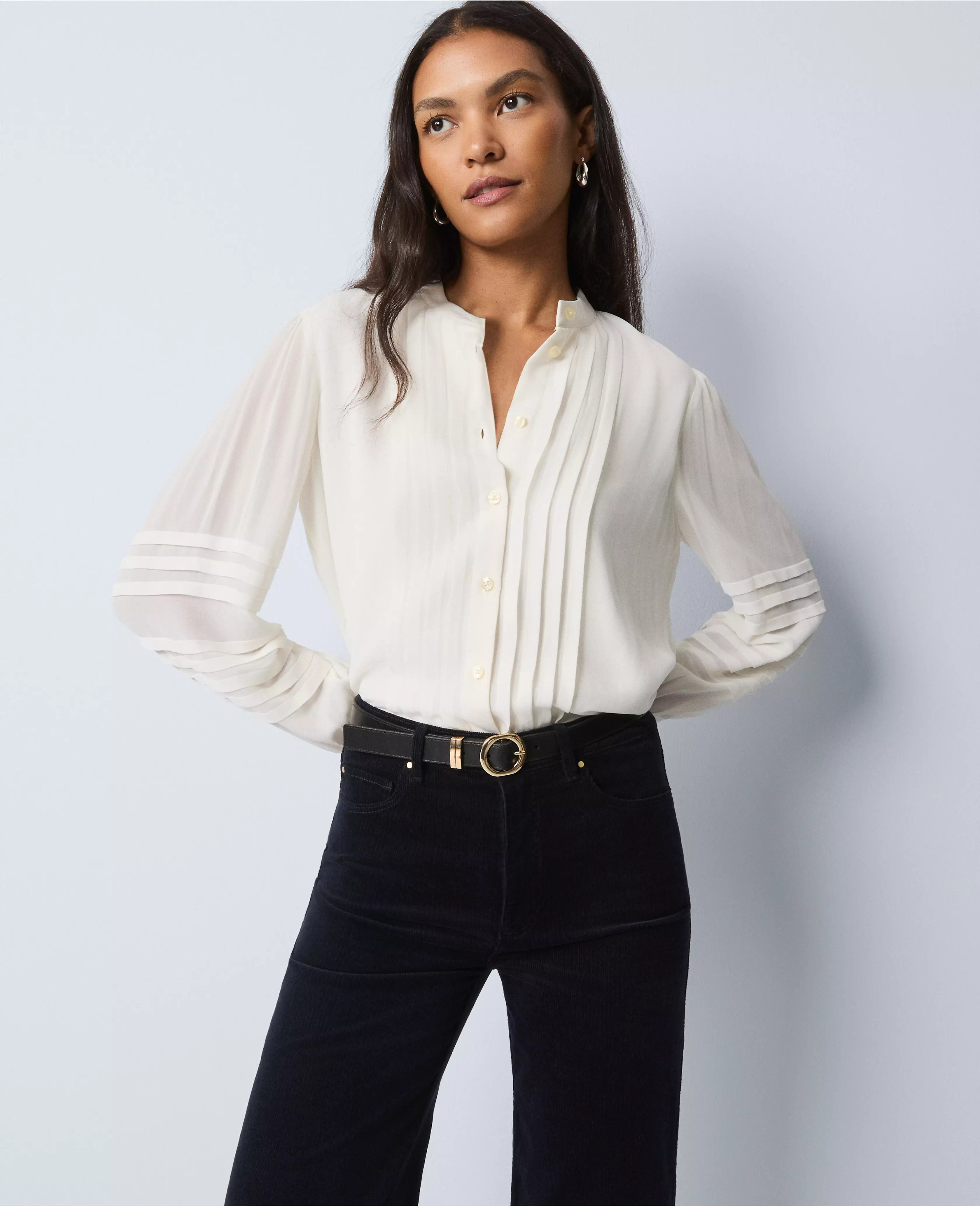 Weekend Collection Pintucked Button Down Shirt | Ann Taylor