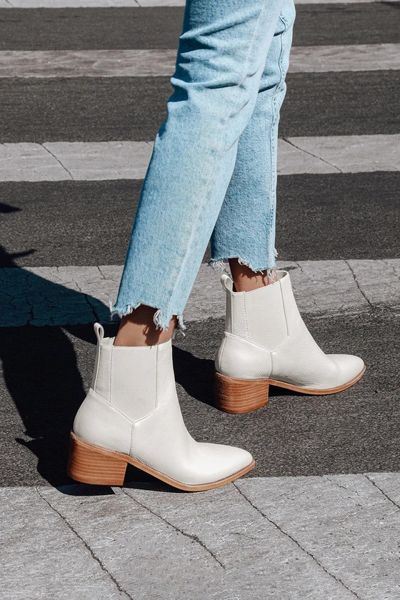 Filip Ecru Leather Pointed Toe Ankle Booties | Lulus (US)