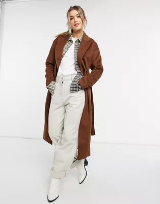 New Look belted maxi coat in tan | ASOS | ASOS (Global)