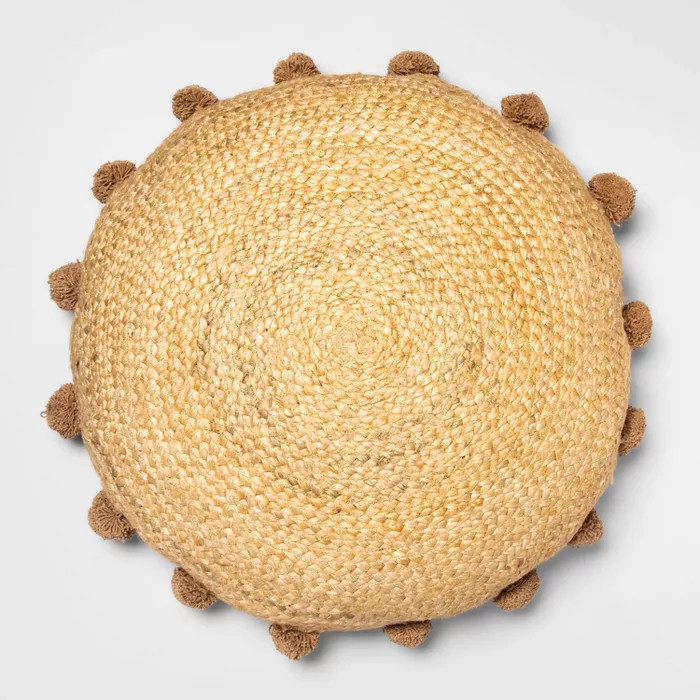 Oversized Round Jute Braided Pillow with Poms Neutral - Opalhouse™ | Target