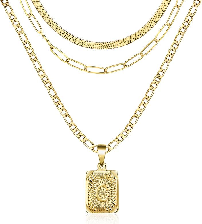 Memgift Gold Layered Necklace Set 3 PCS for Women Girls Dainty Trendy Paperclip Snake Choker Gold Fi | Amazon (US)