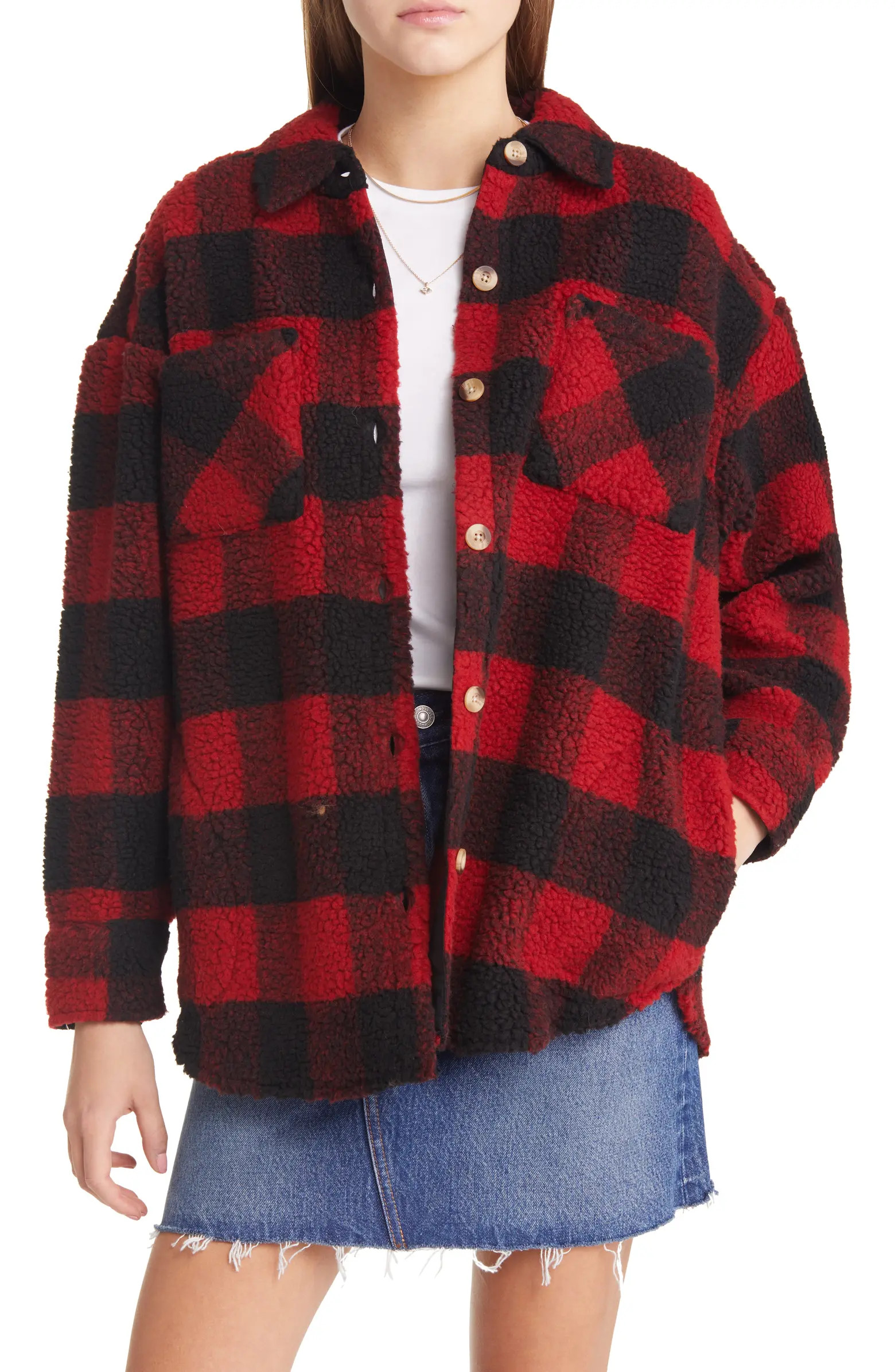 Treasure & Bond Plaid Faux Shearling Shirt Jacket | Nordstrom | Nordstrom