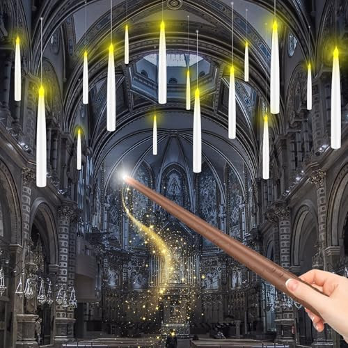 Halloween Decorations, Floating Candles with Wand, Magic Hanging Candles Flickering Warm Light Flameless LED Taper Candle with Wand Remote, Battery Operated Window Candles for Holiday Decor (12 Pack) | Amazon (US)