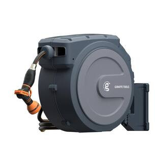 Garden Retractable Hose Reel-1/2 in.-100 ft.,Mental Bracket, Wall Mounted, Dark Grey | The Home Depot