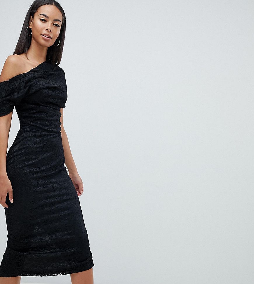 ASOS DESIGN Tall pleated shoulder lace midi dress - Black | ASOS US
