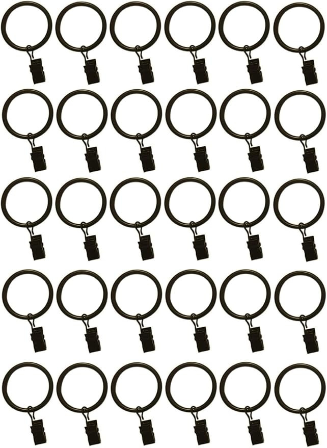 2-inch, Set of 30 Metal Curtain Rings with Clips and Eyelets - Black (Also Known as Curtain Clip ... | Amazon (US)
