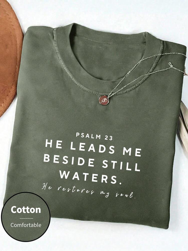 Lalippa Christian T-Shirt For Women, Bible Study God Shirt, Jesus Christian T-Shirt, Christian Mom Shirt, Comfortable Color Christian Shirt, Bible Psalm T-Shirt, Psalm 23 Shirt, Women T-Shirt | SHEIN