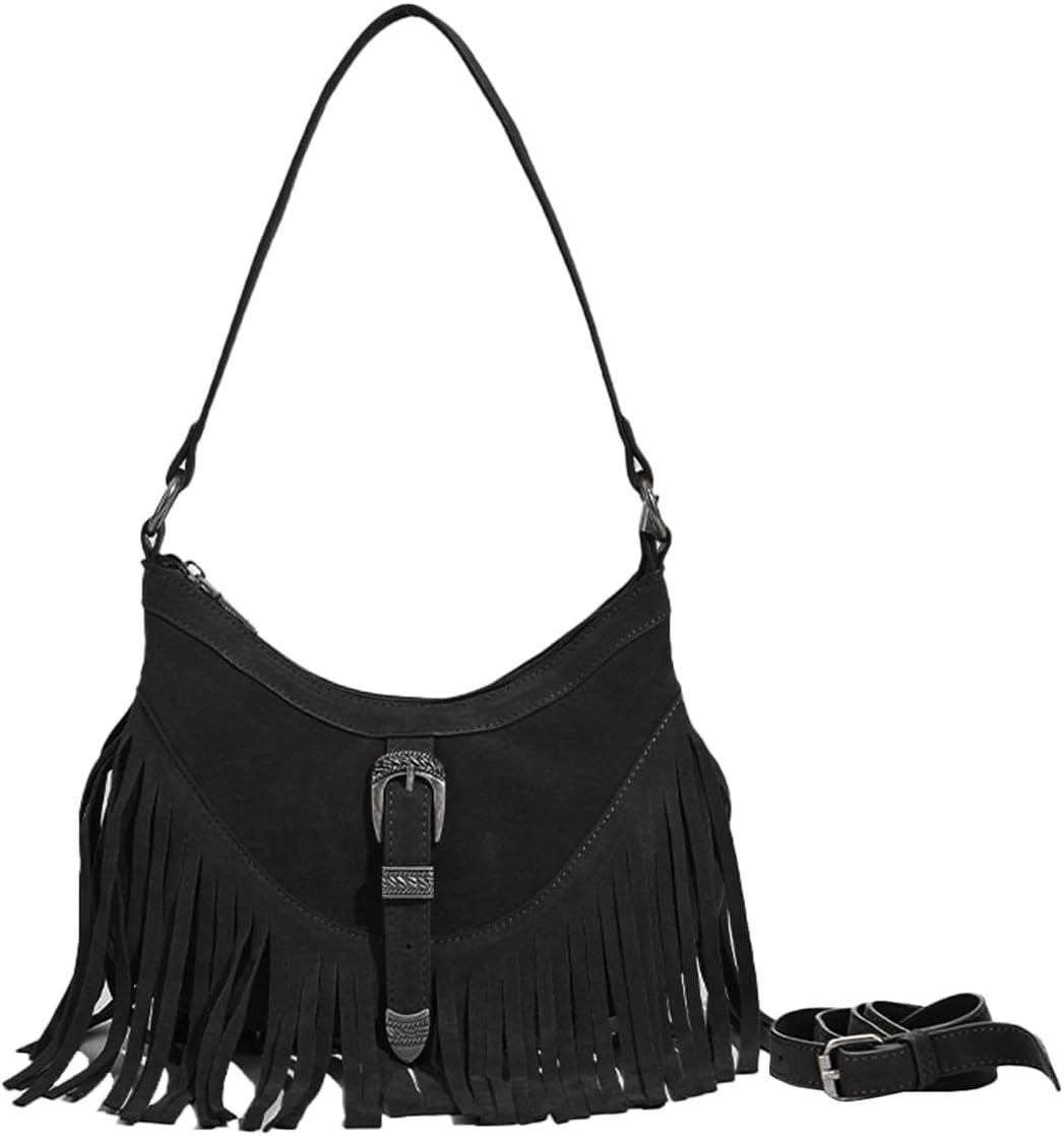 Small Western Fringe Purse, Faux Suede Shoulder Bag | Amazon (US)