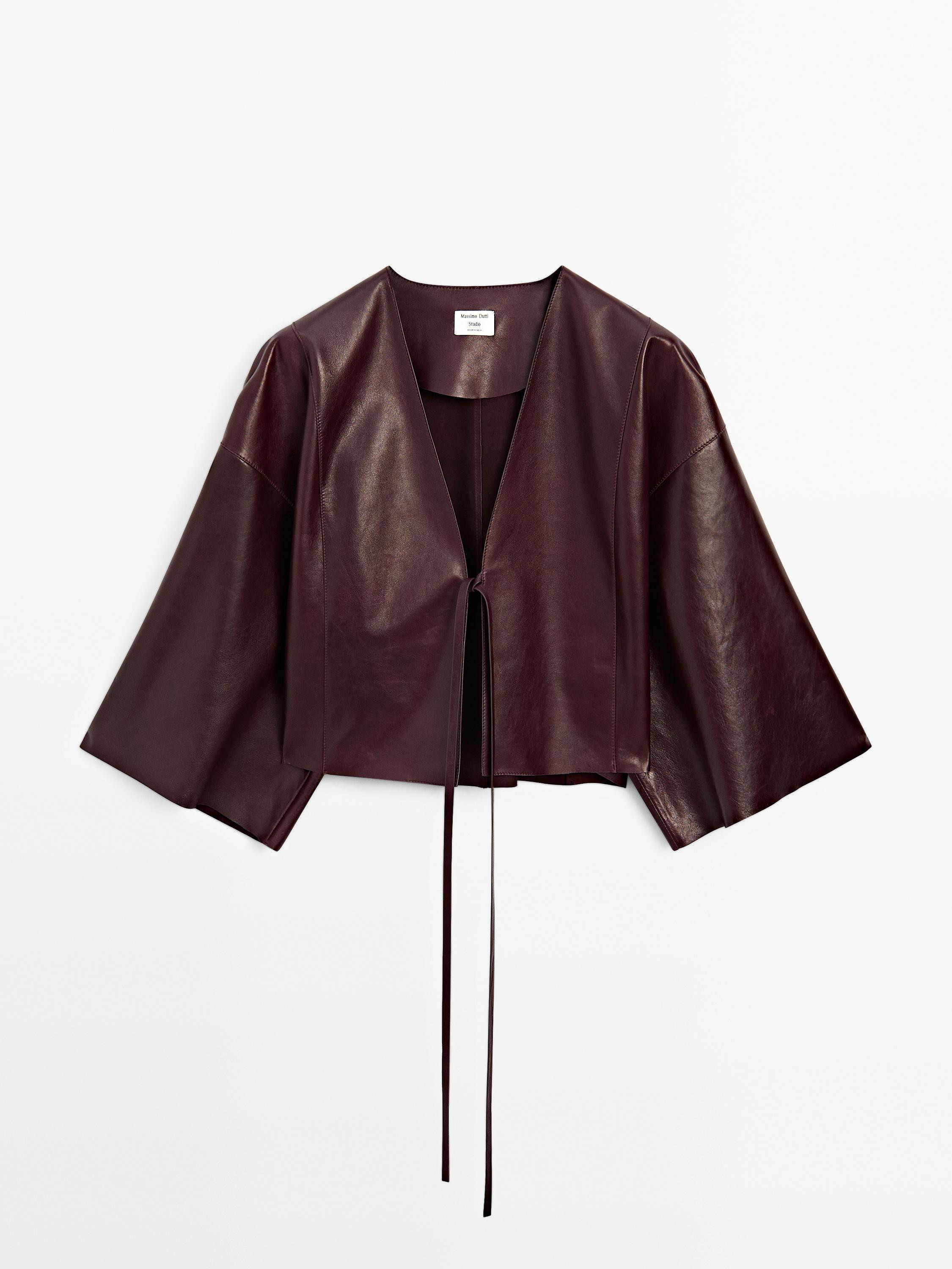 Nappa leather V-neck kimono - STUDIO | Massimo Dutti US